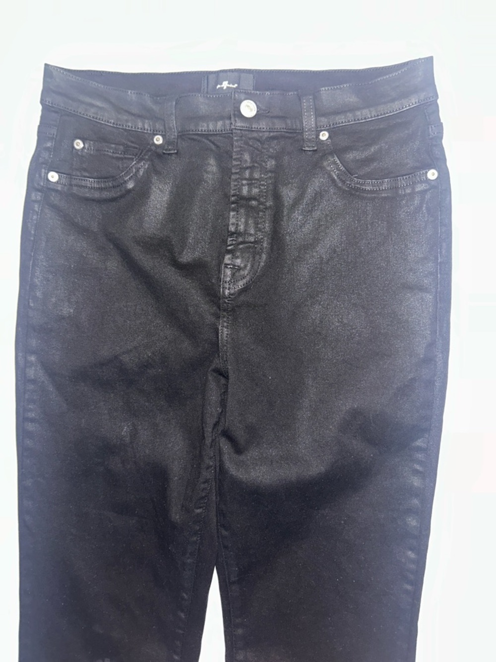 7 For All Mankind Black Coated HW Cropped Straight Stretch Pants size 31
